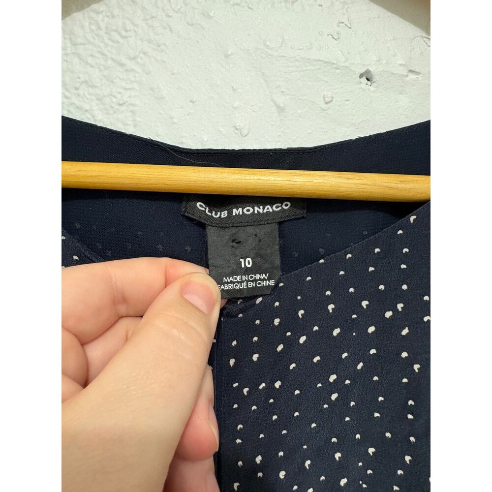 Club Monaco Navy Silk Polka Dot Junelle Drop Waist Dress Work Career Classic - Picture 4 of 8